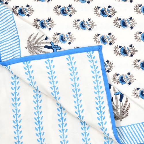 Image of BLOCKS OF INDIA Hand Block Printed Cotton Single Size Reversible Malmal Dohar for Summer (Blue Grey BUTI)