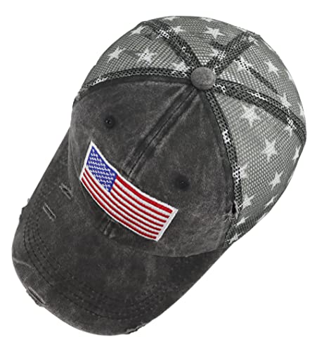 Image of American Flag Trucker Hat for Men Women, Adjustable Vintage Embroidery Washed Distressed USA Baseball Cap