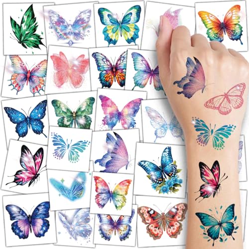 CHARLENT Glitter Butterfly Temporary Tattoos for Kids - 74 Individually