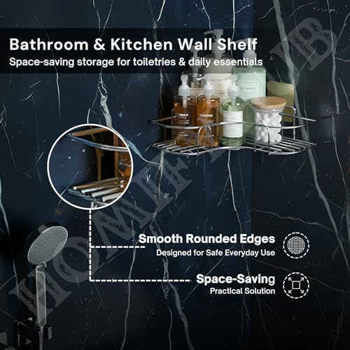 Image of Stainless Steel Corner L Shelf Storage Organizer Bathroom & Kitchen | No Drill Self Adhesive Corner Stand for Kitchen Sink | Wall Mount Bathroom Organiser Shelves Rustproof (Set of 1)