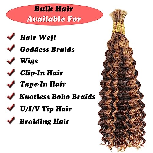 Human Hair for Braiding 20 Inches Deep Wave P4/27 - Bulk Double Drawn Weft Extensions for Knotless Boho Micro Braids 100g (50g x 2) - Image 3