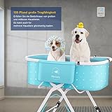 Flaruziy Hundebadewanne, Erhöhte Haustierbadewanne, 5 Höhen Zusammenklappbare Hunde, Pflegewaschwanne mit Abfluss, Tragbar Badewanne für kleine bis mittelgroße Hunde und Katzen max. bis 56kg(Blau)