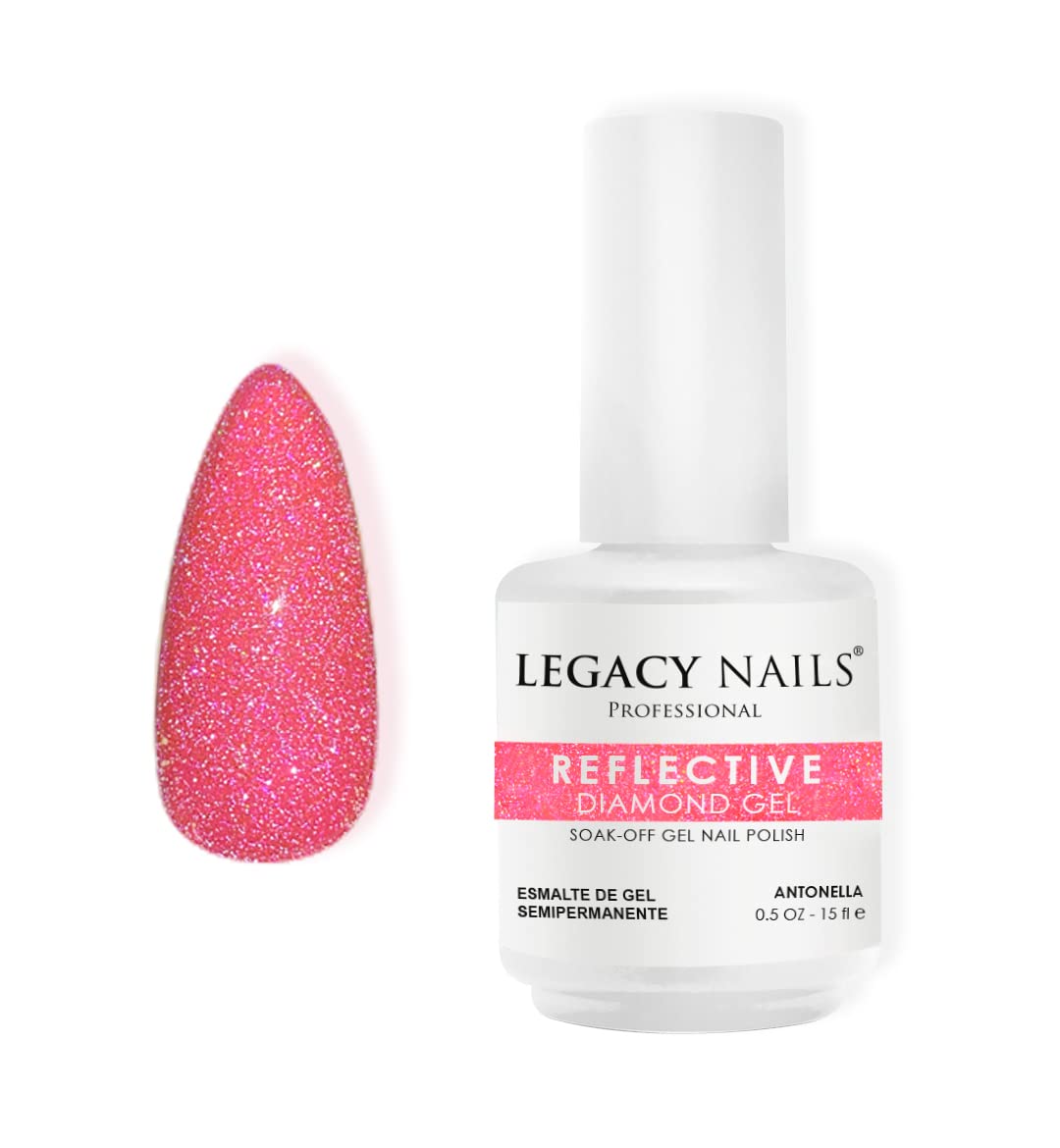 LEGACY NAILS Professional Reflective Soak-Off Nail Gel Polish Full Coverage Highly Pigmented Gel Nail Polish Reflective Glitter Gel (REFLECTIVE | DIAMOND GEL - ANTONELLA)