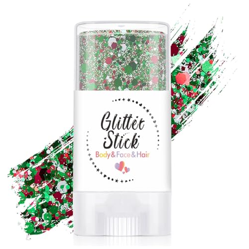 Mexico Face Glitter Stick Sparkling Neon Outfit Face Paint Accessories Mardi Gras Party Body & Hair Glitter Gel Makeup.(Green White Red)