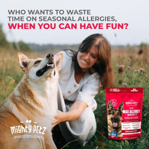 Mighty Petz Max Dog Allergy Relief Chews - Itch Free Skin - Immune Supplement With Omega 3 Fish Oil + Probiotics + Colostrum. Skin & Coat Health + Digestion.120 Dog Allergy Chews For Pets #TOP4