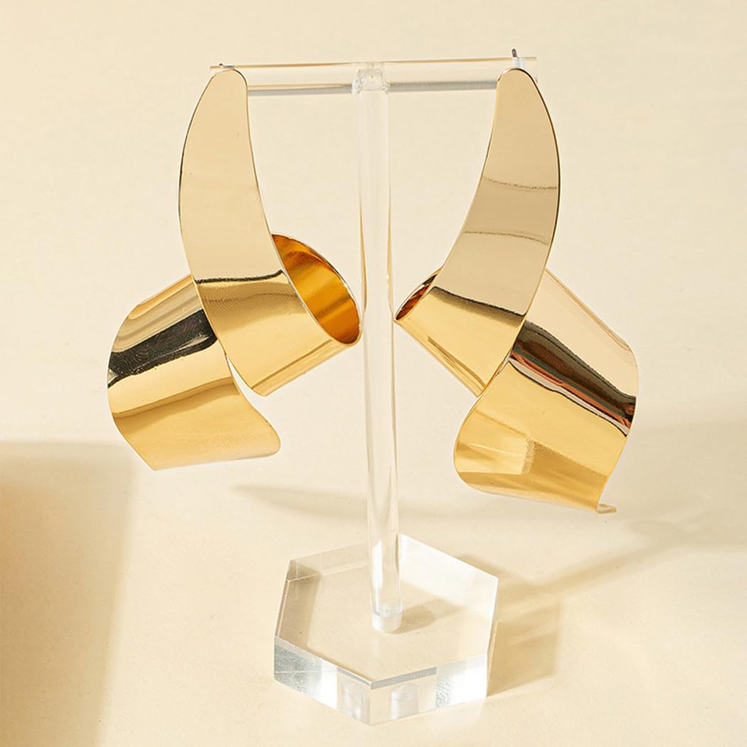 Chunky Geometric Twisted Statement Earrings for Women, Exaggerated 14K Gold High Polish Drop Dangle Stud Earrings Trendy Jewelry Accessories - Image 5