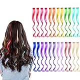 24pcs Colorful Hair Extensions, Colored Curly Wave Clip in Hair Extensions Rainbow Hair Extensions...