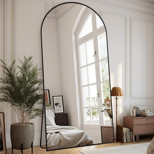 Black Arched Full Length Mirror, 76x34 Oversized Mirrors with Stand, Aluminum Full Length Floor Mirror with Arched-Top, Floor Standing Mirrors for Bedroom, Living Room