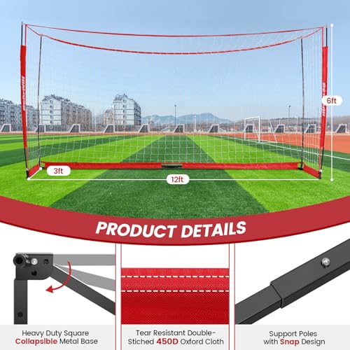 Soccer Goal, 12X6FT Soccer Net Easy Setup, Portable Soccer Goals for Backyard with Upgraded Collapsible Metal Base, Outdoor Indoor Soccer Goal Net for Practice with Carry Bag