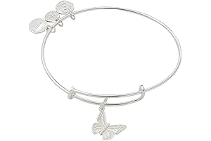 Pearlized Butterfly Expandable Bangle Bracelet, Shiny Silver