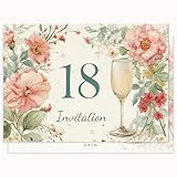 Edition Colibri Einladungskarte Geburtstag | Blumen & Glas Illustration | 10 Stück flache Karten (A6) - Rückseite zum Beschriften