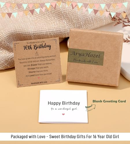 Image of AryaHozel 4mm Natural Stone Bracelet with Birthday Cards, 6-21 Year Old Birthday Gifts for Girls Daughter Granddaughter Niece Sister Women Friends