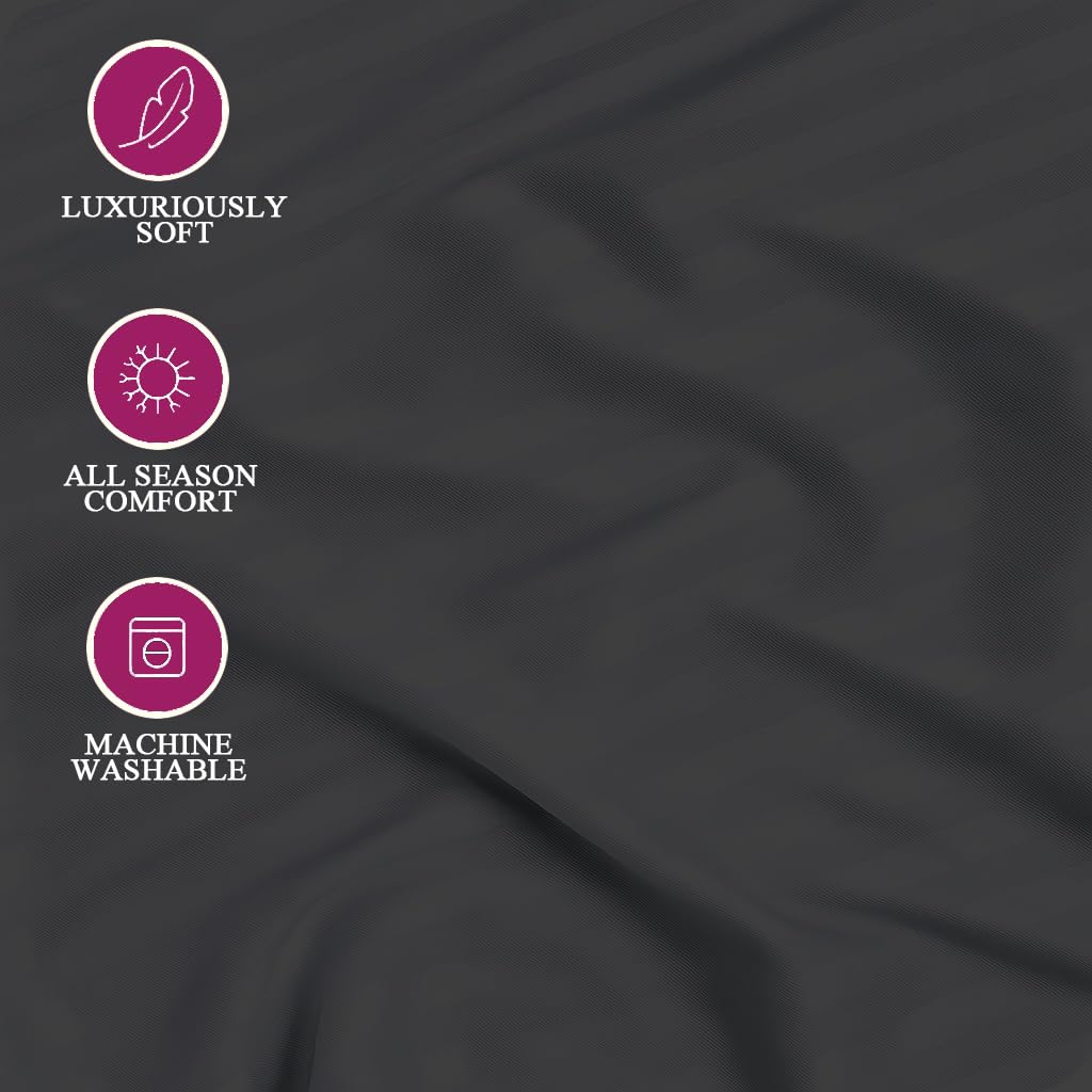 Dark Grey Satin Striped Fitted Sheets - Twin Size -3