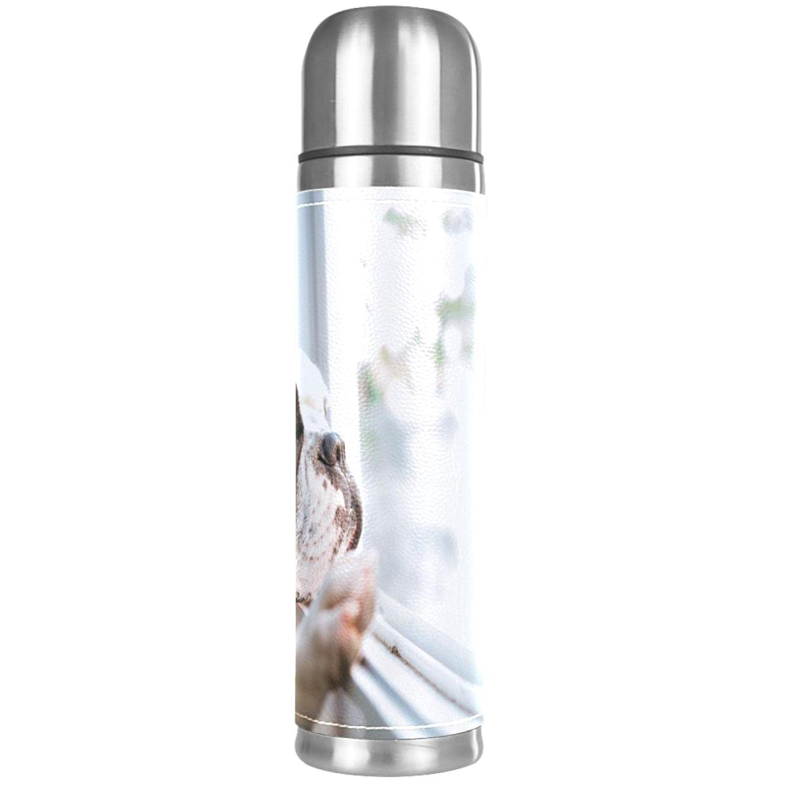 Französische Bulldogge Edelstahl-Trinkflasche Mit Strohhalm – 590 Ml, BPA-frei, Hält 24h Kalt & 8h Warm
