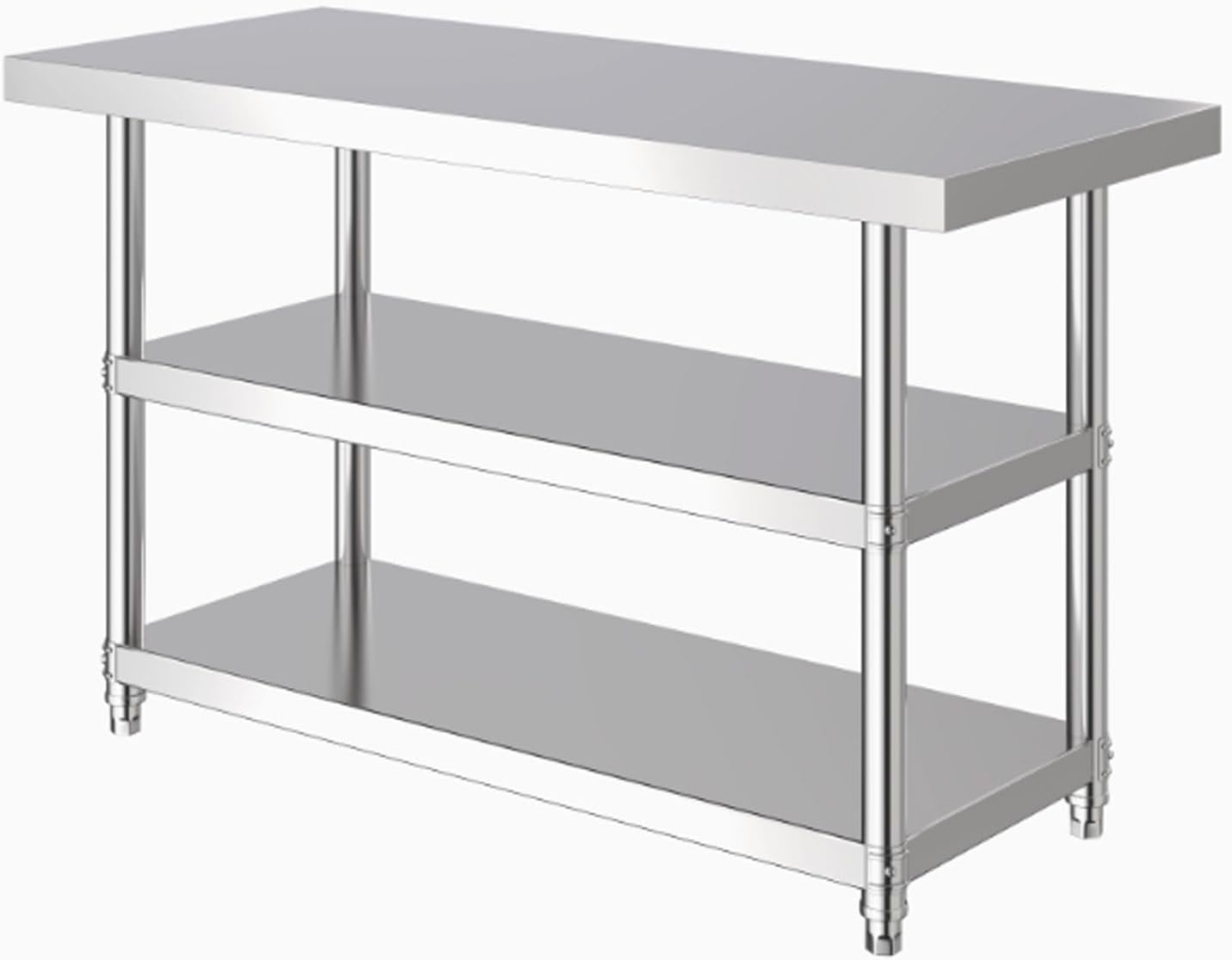Stainless Steel Work Table, Stainless Steel Prep Table, Metal Commercial Heavy Duty Table, Food Prep Worktable with Adjustable Shelf and Foot for Restaurant, Home and Hotel(L150xW50cm/59x19.