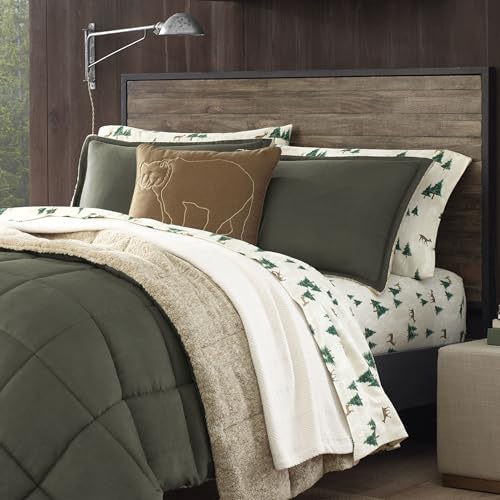 Image of Eddie Bauer - King Comforter Set, Microsuede Bedding with Soft Sherpa Reverse, 3 Piece Bed Set with Matching Pillowcases (Sherwood Green)