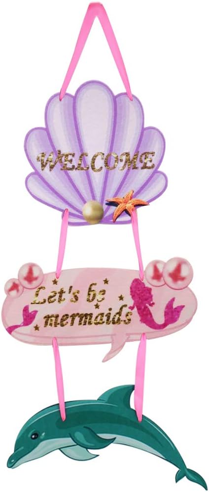 Mermaid Welcome Sign, Mermaid Birthday Party Supplies Under the Sea Party Door Hanger Decorations for Mermaid Sea Themed Party baby shower- 10.6" x 27" Felt