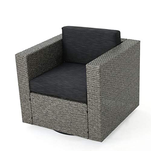 Venice Outdoor Dark Brown Wicker Swivel Club Chair With Beige Water Resistant Cushions (Single, Mix Black/Dark Grey) #TOP25