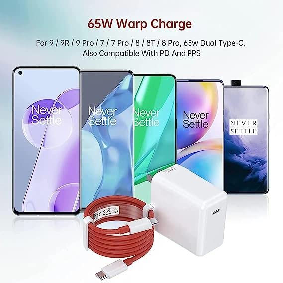 Image of Etguuds Charger Compatible with Oneplus 65W Super-VOOC Charger with C to C Cable Compatible for Oneplus 9 Pro / 9R / 9 /10 /10r /11 /12 /12R / Nord 4 /3 /2 /1 Ce4 Lite / CE3 / CE 2