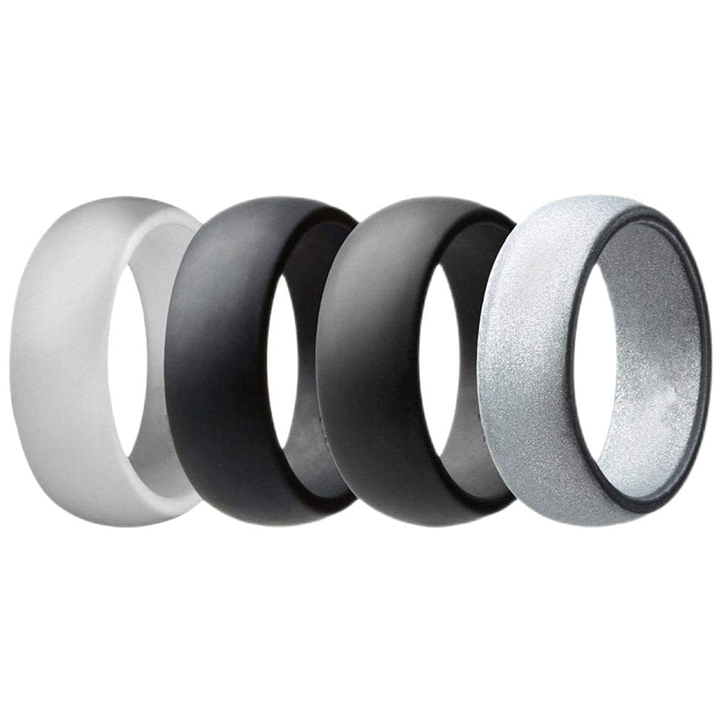Xiang Ru Wedding Silicone Rubber Bands Rings Stackable Ring for Men Women 4 PCS (White+Dark Grey+Black+Sliver) 10