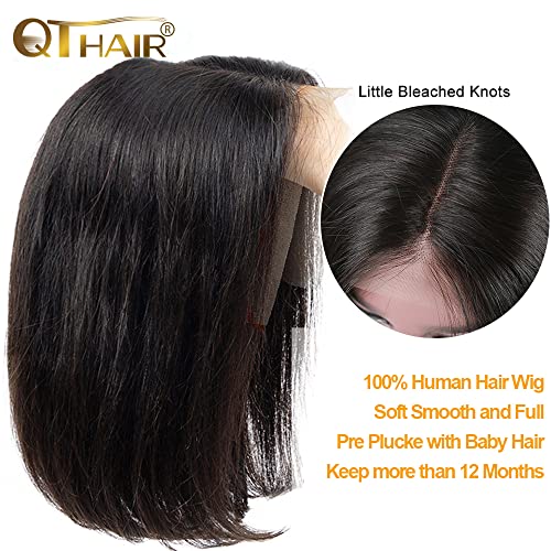 Qthair 14A Transparent 4X4 Straight Hd Lace Front Bob Wigs 10 Inch Brazilian Straight Virgin Human Hair Lace Front Bob Wigs For Black Women Natural Color 150% Density #TOP4