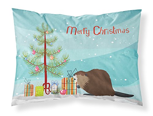 Caroline's Treasures BB9240PILLOWCASE Eurasian Beaver Christmas Fabric Standard Pillowcase, Teal Lightweight Super Soft Easy Care Decorative Artwork Pillowcase, Standard