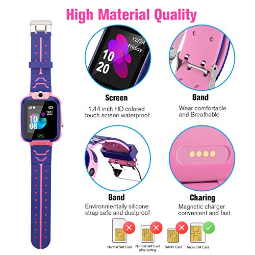 KToyoung Kids Smart Watch,Childrens Smartwatch for Kids Girls,Waterproof LBS Tracker Watch HD Touch Screen Sport Smartwatch Phone Watch with SOS Call Camera Game Alarm for Children Teen Students,Pink - Thumbnail 5