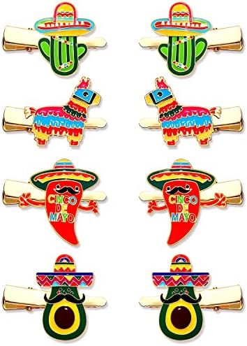 8PCS Mexican Fiesta Hair Clips for Women, Cinco De Mayo Hairpins Colorful Chili Cactus Pinata Sombrero Hair Clip Mexican Hair Accessories Holiday Gifts (8PCS B)