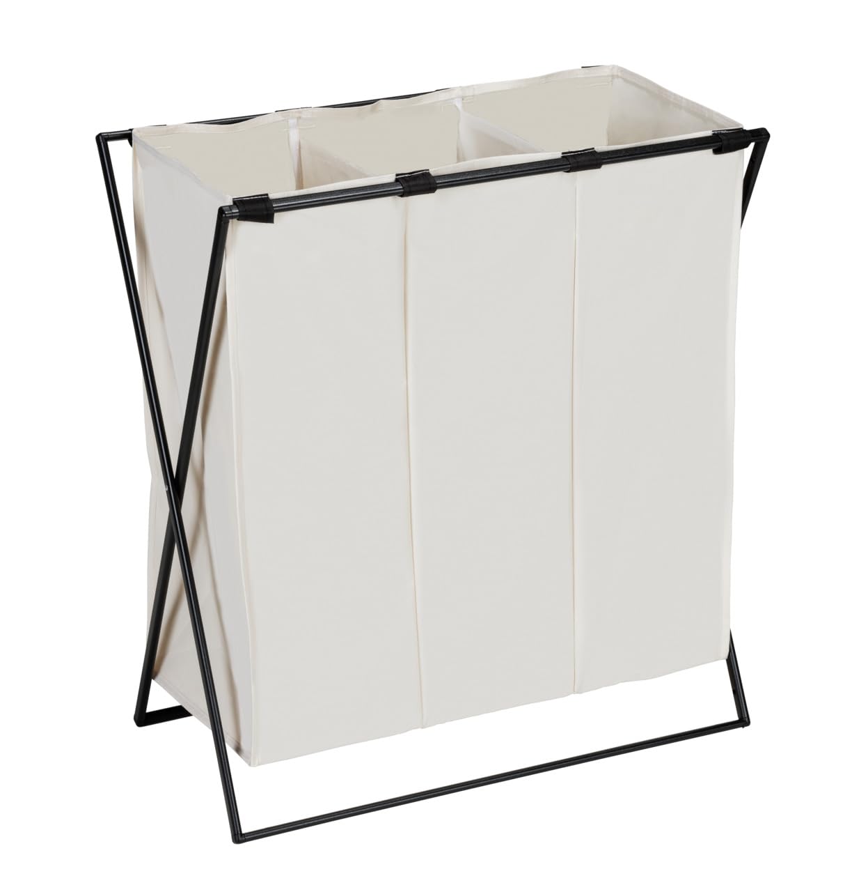 WENKO Wäschesammler Trio XL – Dreifächer-Wäschekorb mit Eisengestell, Beige