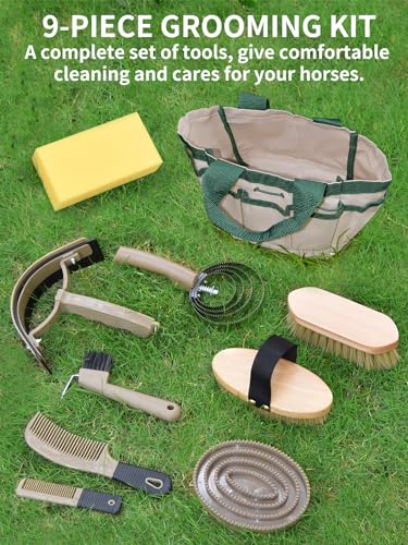 inoreal 9 peças de kit de cuidados com cavalos com bolsa organizadora, escovas de cavalo para cuidad