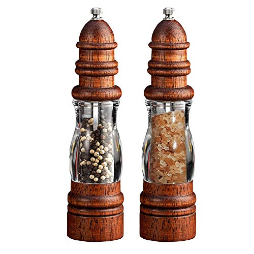 Funly Mee 8.5Inch Acrylic And Wooden Salt And Pepper Grinder Set, Manual Pepper Mill Sets Salt Grinder, Adjustable Coarseness - 2 Pack #TOP15