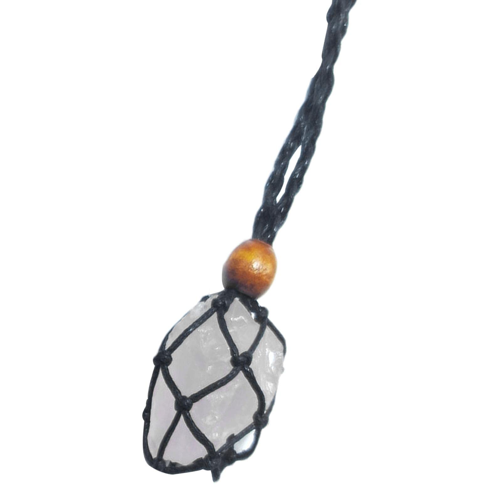 Porta collana di | Supporto per collane con gabbia di regolabile | Cordone per collana in pietra grezza al quarzo | Portapietra vuoto con rete per cristalli di corda pendente