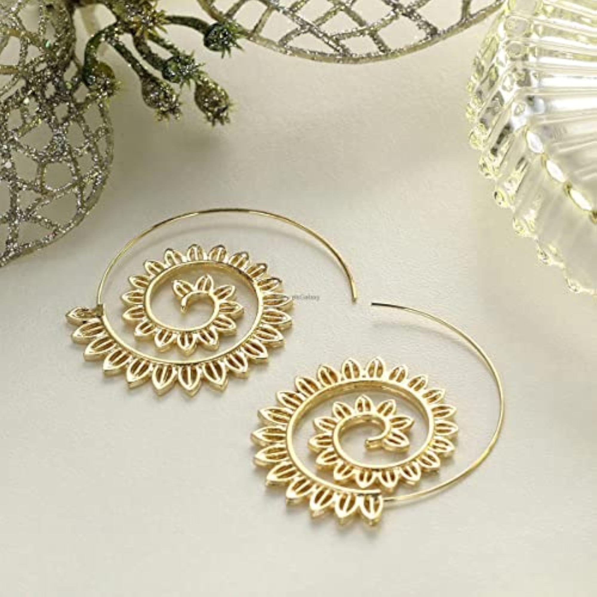 Spiral Plated Circular Drop Earrings
