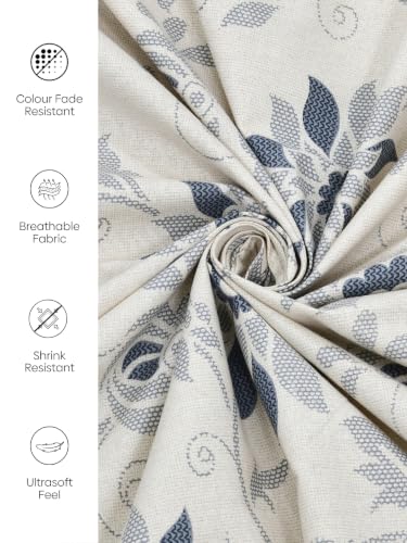 Image of Rivermoor 144 TC Cotton Bedsheet for Double Bed | Queen Size Bed Sheet with 2 Pillow Covers | White Blue Floral Pattern | 90 x 100 Inches