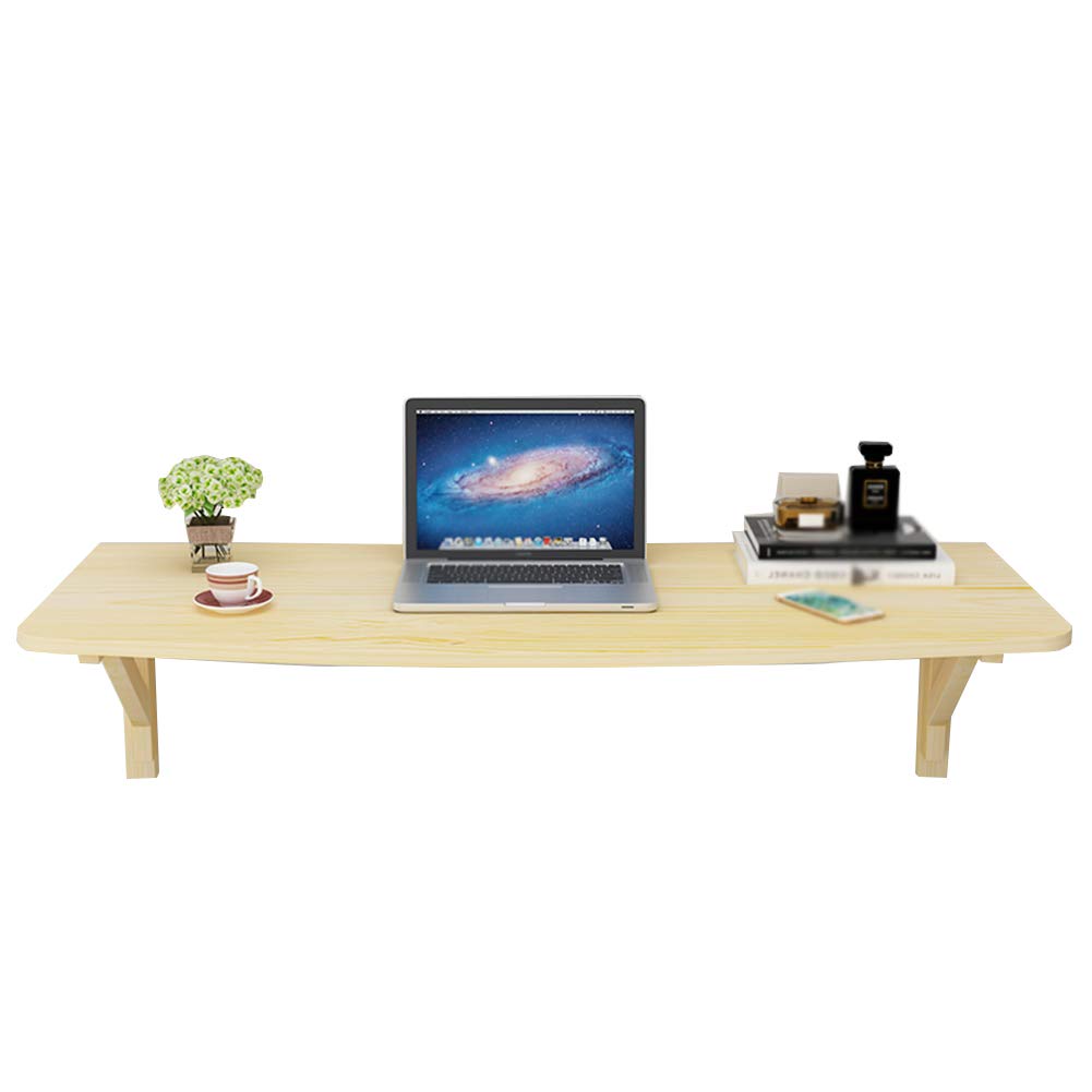 ASerZenith Floating Wall Shelves Wall-Mounted Drop-Leaf Folding Table Bedroom Computer Desk Multifunction Pine,100 * 50Cm