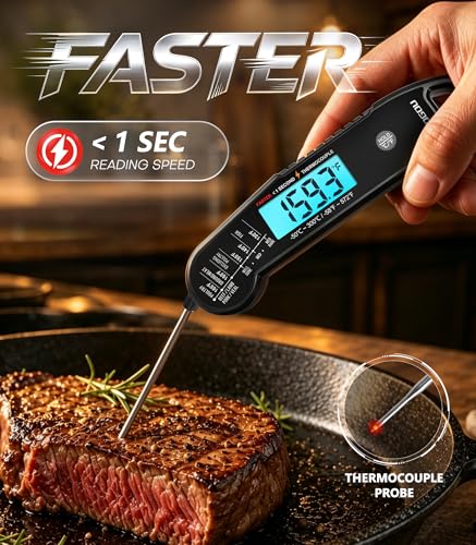 Image of Atogou Professional Meat Thermometer Digital for Cooking Food, <1 Sec Instant Read & ±0.5℉ Accuracy, IP67 Waterproof, Thermocouple Sensor Probe, for Kithchen, BBQ, Grill, for Men Him Dad, Black