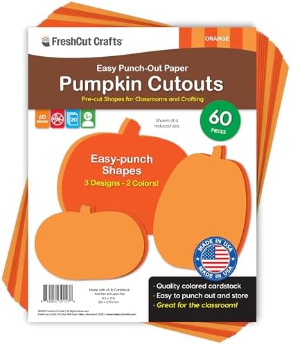 Pumpkin Cutouts, Orange, 3 Designs, 60 Piece