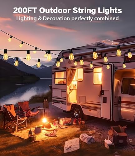Tenmiro 200FT LED Outdoor String Lights with Remote, 74+2 Shatterproof Bulbs Dimmable Timing 3 Light Modes Outside Patio Lights for Backyard Porch Deck Garden Balcony Pool party Hanging Lighting Decor - Image 2