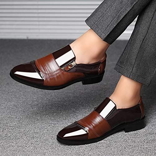 Image of Men's Dress Shoes Patent Leather Loafers Pointed Zipper Oxford Formal Business Tuxedo Shoes