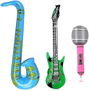 3 Pack Inflatable Guitar Saxophone Microphone, Blow Up Musical Instruments Balloons Inflatable Rock Star Toy Set Music Themed Party Favours 80s Inflatable Party Props for Kids Parties Photo Booth