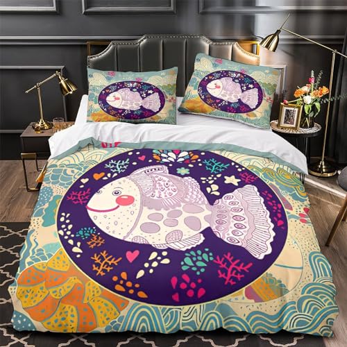 Housse de couette microfibre King imprimé poisson tête-de-boule - 4