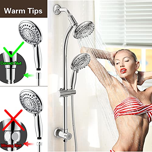 Egretshower Handheld Showerhead & Rain Shower Combo For Easy Reach, 27.5 Inch Drill-Free Stainless Steel Slide Bar thumb #4