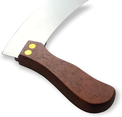Miniatura 2 de Cuchillo de cortar de hoja de acero inoxidable curvo de 10 pulgadas con asas de madera dobles