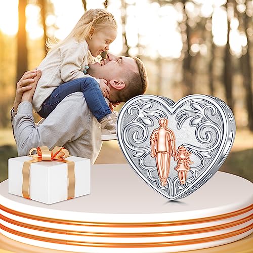 Image of PROESS Father Mother Daughter Charm fit Charms Bracelet Sterling Silver Charms for Bracelets Birthday Valentines Day Gifts for Daughter Mother Lover