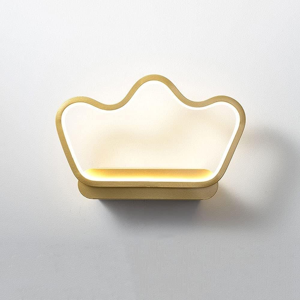 Modern 3-Color Dimmable Wall Light for Princess Bedroom Chandelier Creative LED Children's Room Wall Lamp Kid Favor Wall Sconces Gold Crown Wall Mounted Night Light for Living Room