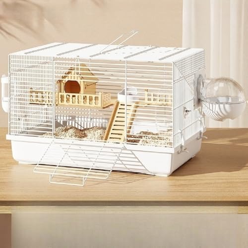 TVTKEハムスターケージ、透明、大型、小動物 飼育ケージ 、2層ハムスターハウス、通気性、かわいい、広々とした、耐久性、組み立てが簡単、掃除が簡単、脱出防止、ペットに適しています (ホワイト,8点セット + 外部バスルーム)