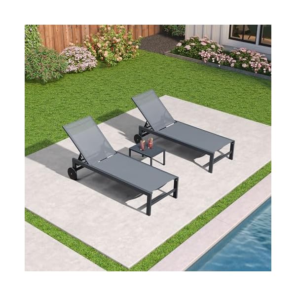 PURPLE LEAF Sonnenliegen 2er Set mit Tisch, Grau