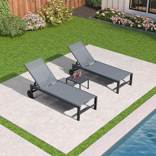 PURPLE LEAF 2er-Set Sonnenliege mit Rahmen aus Aluminium, Gartenliege mit...