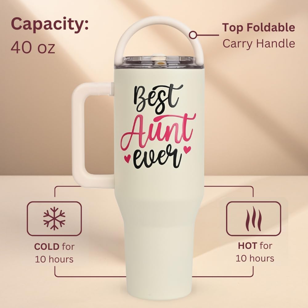 Christmas Gift for Aunt - 40 oz Tumbler with Handles & Straw Lid, Insulated Travel Coffee Mug, Leak Proof Tumbler, Best Aunt Ever Stainless Steel Cup with Cleaner Birthday Gifts for Women - Image 6