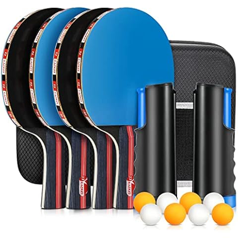 Fostoy Table Tennis Set, 4 Ping Pong Paddles with 8 Table Tennis Balls and Retractable Ping Pong Net, Ideal Indoor and Outdoor Ping Pong Sets, Perfect for Professional and Recreational Games (Blue) Cover